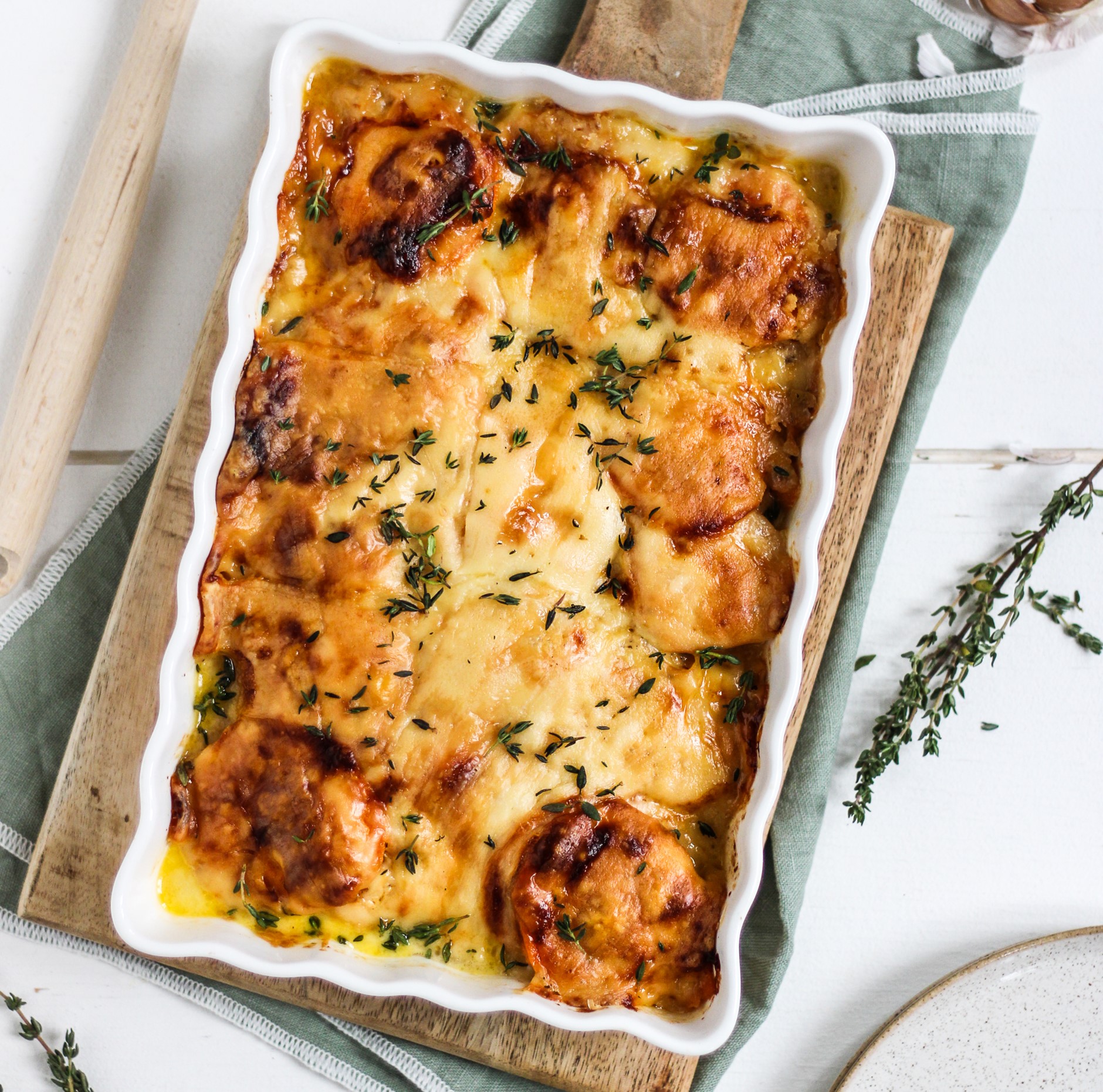 Zoete aardappelgratin met tijm 